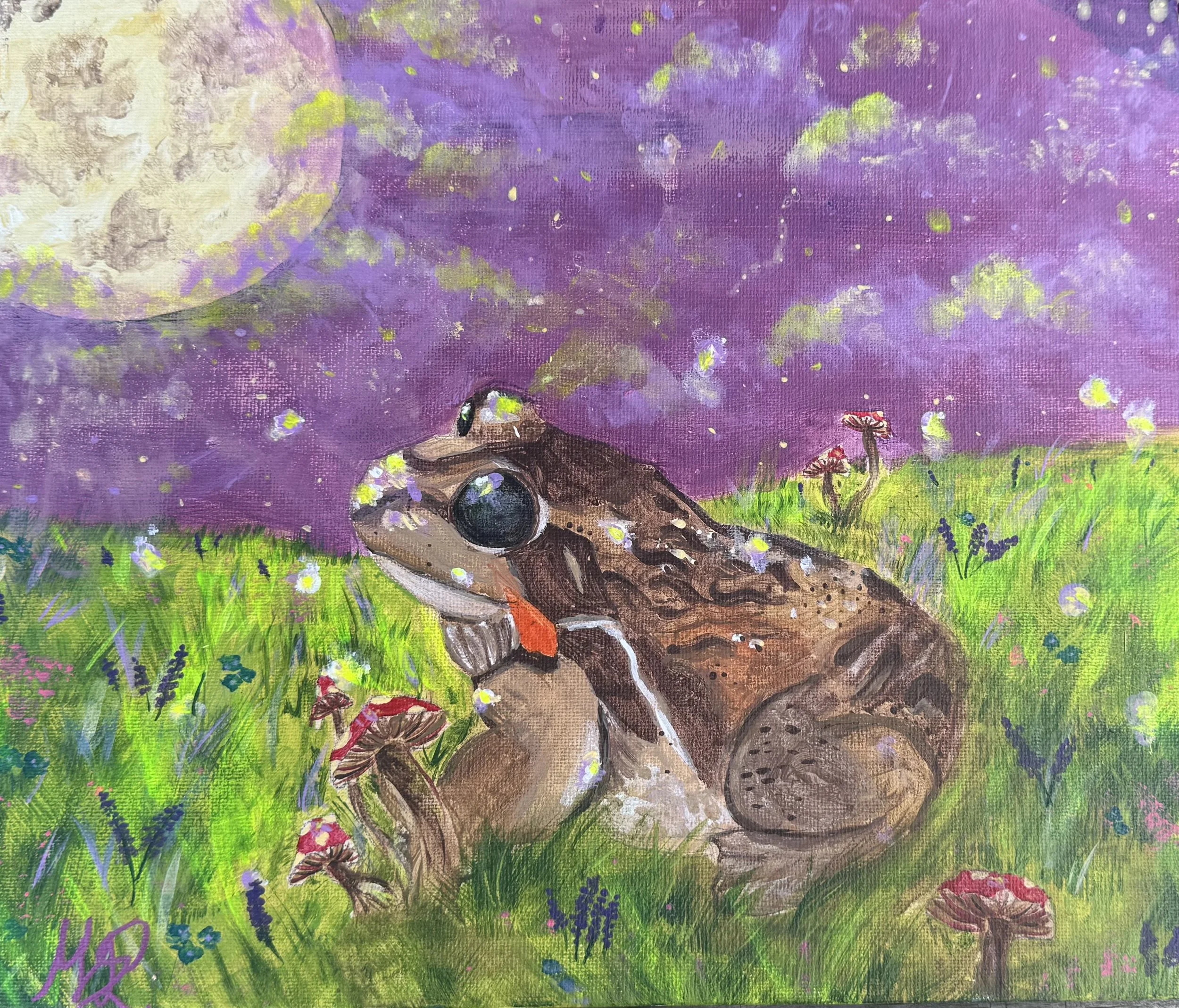 Eastern Banjo Frog, Magic Mind Fog. Acrylic on canvas board. 