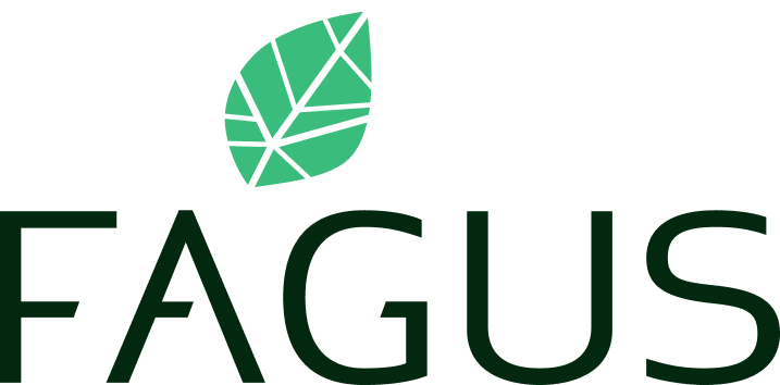 Logo for Fagus med et grønt blad over teksten 'Fagus'.