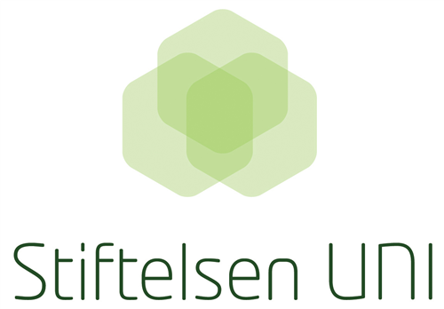 Logo med tre overlapping grønne hexagoner over teksten 'Stiftelsen UNI'.