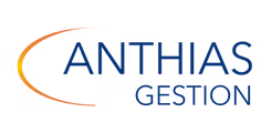 Logo d'Anthias Conseil avec texte en bleu et arc coloré