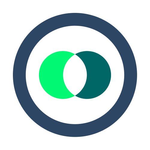 Diagramme avec deux cercles de couleur différente se chevauchant, entourés d'un cercle gris foncé, sur fond noir.