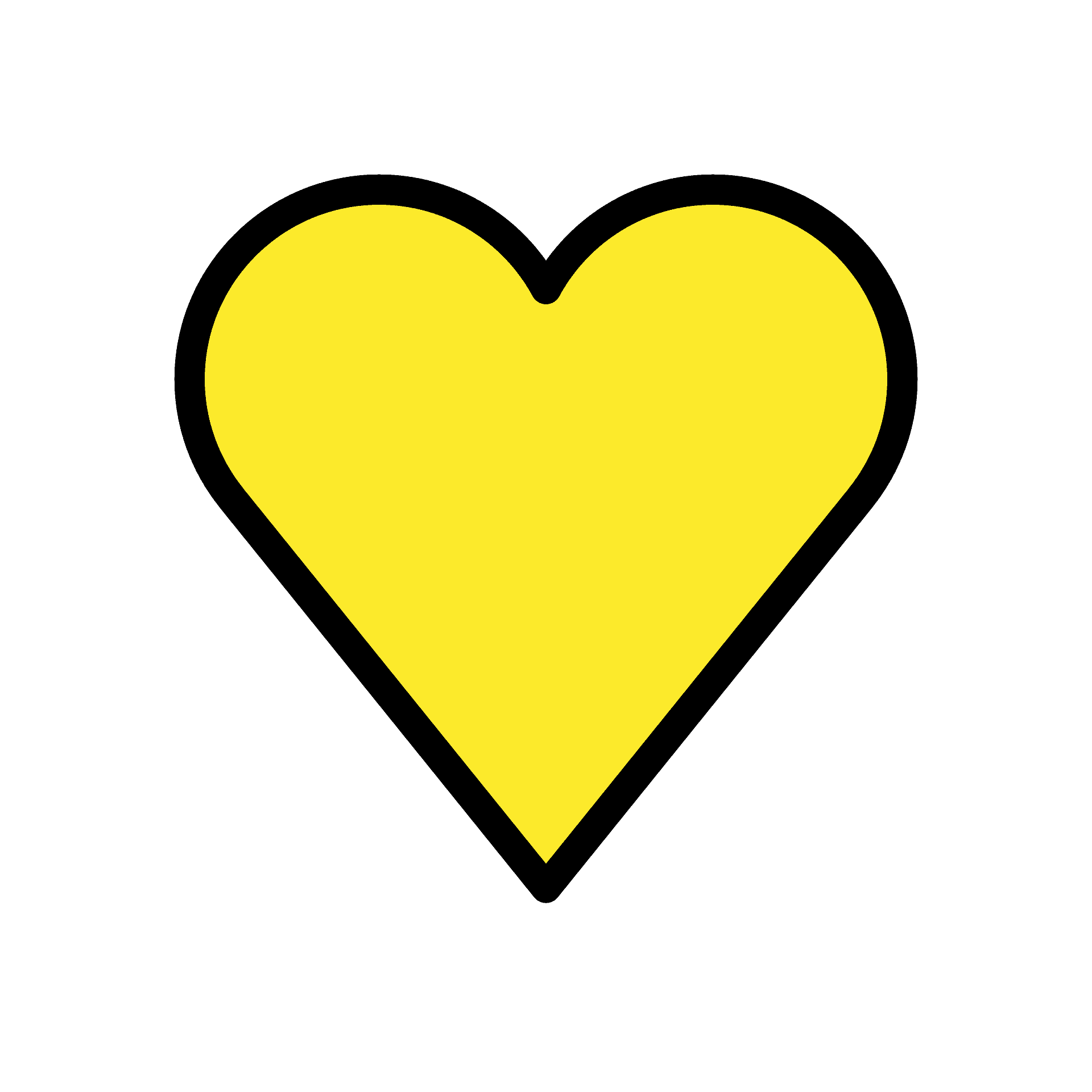 Yellow heart outlined in black on a black background.
