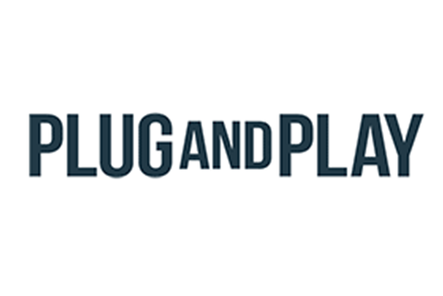 Black and white logo of Plug and Play.