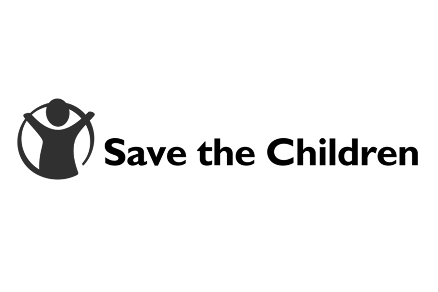 Black and white logo of Save the Children.