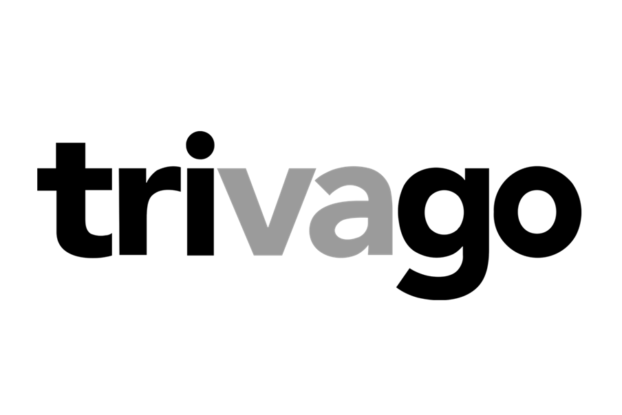 Black and white logo of Trivago.