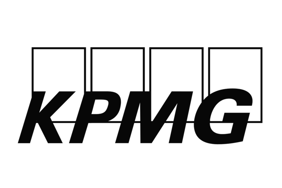 Black and white logo of KPMG.
