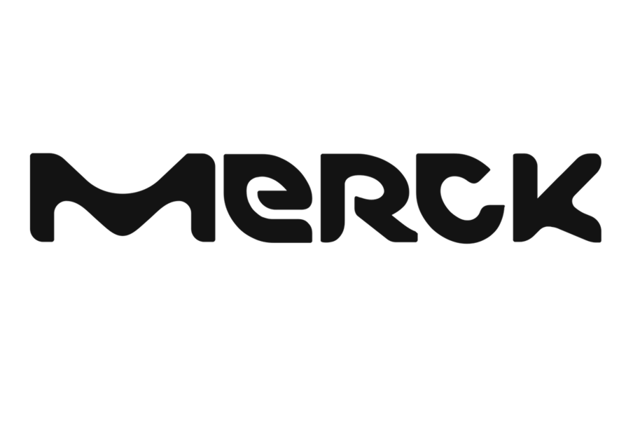 Black and white logo of Merck.