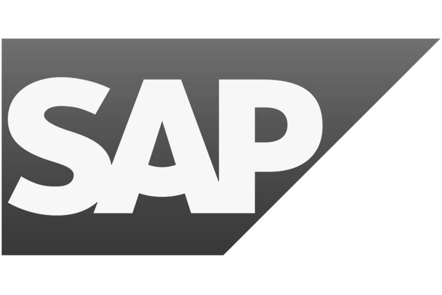 Black and white logo of SAP.