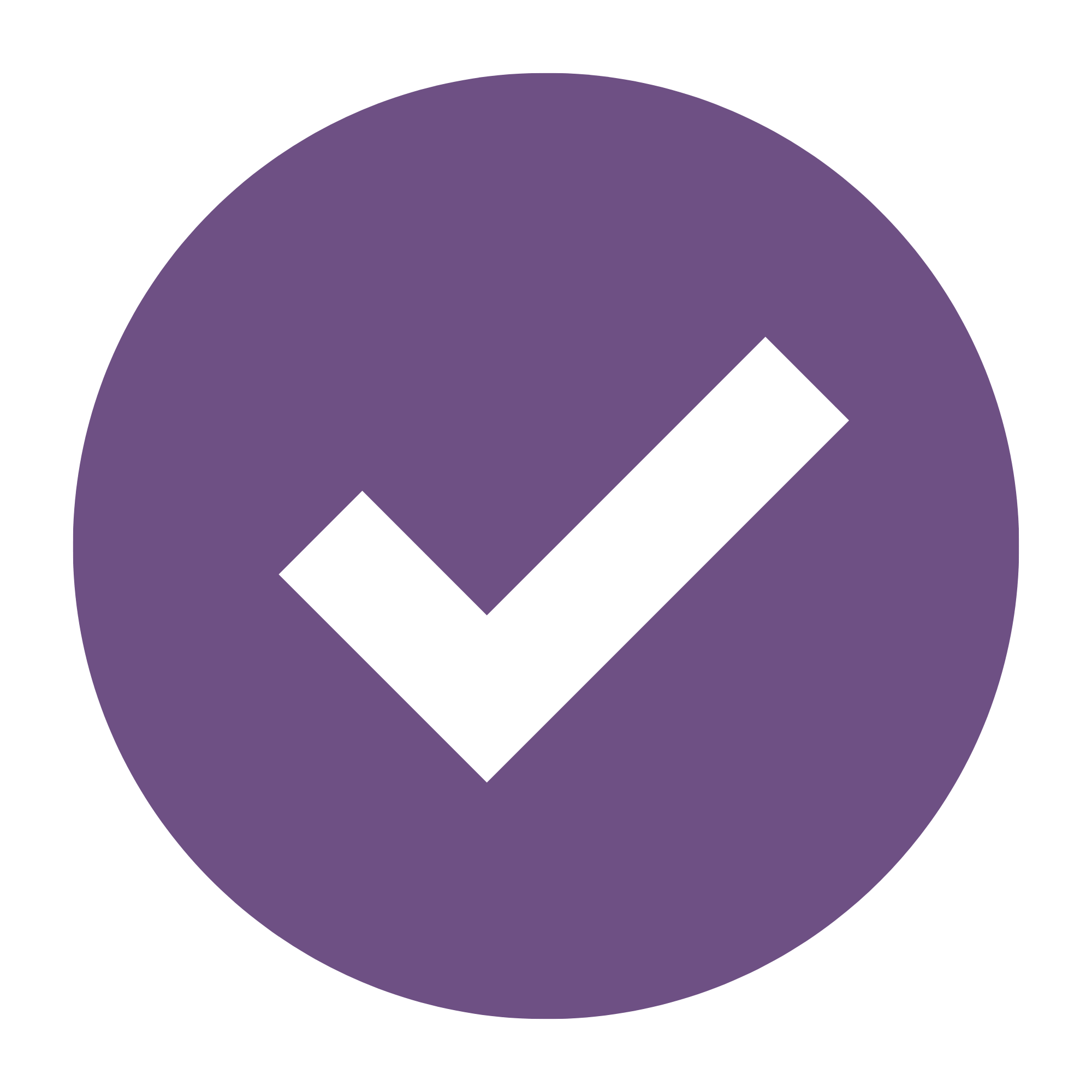 Close-up of a purple logo with a white check mark inside a circle.