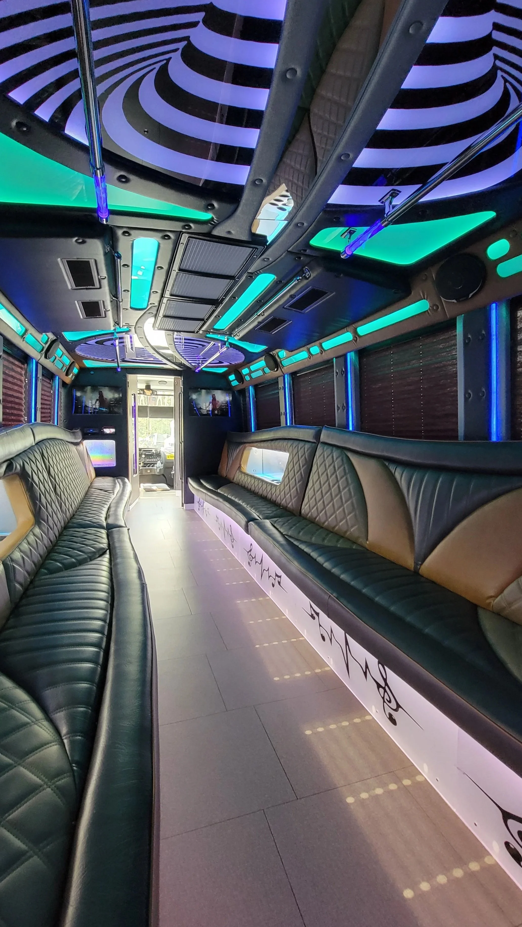 30 passenger party bus Chicago luxury interior with lighting