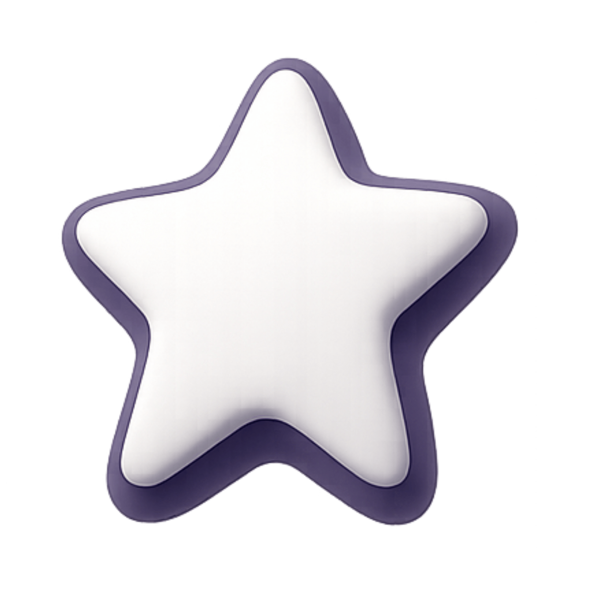 A stylized illustration of a five-pointed star with a gradient purple outline and a white center, set against a black background.