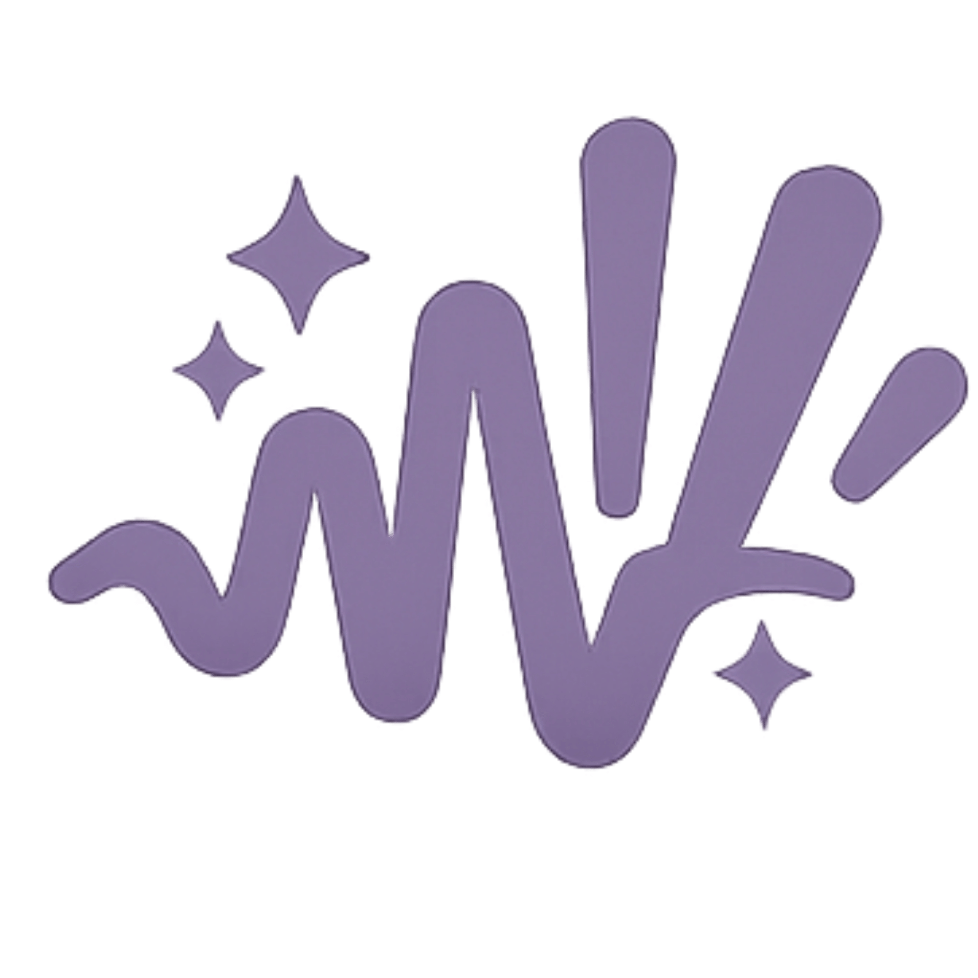 Purple decorative text design with sparkles on a black background.