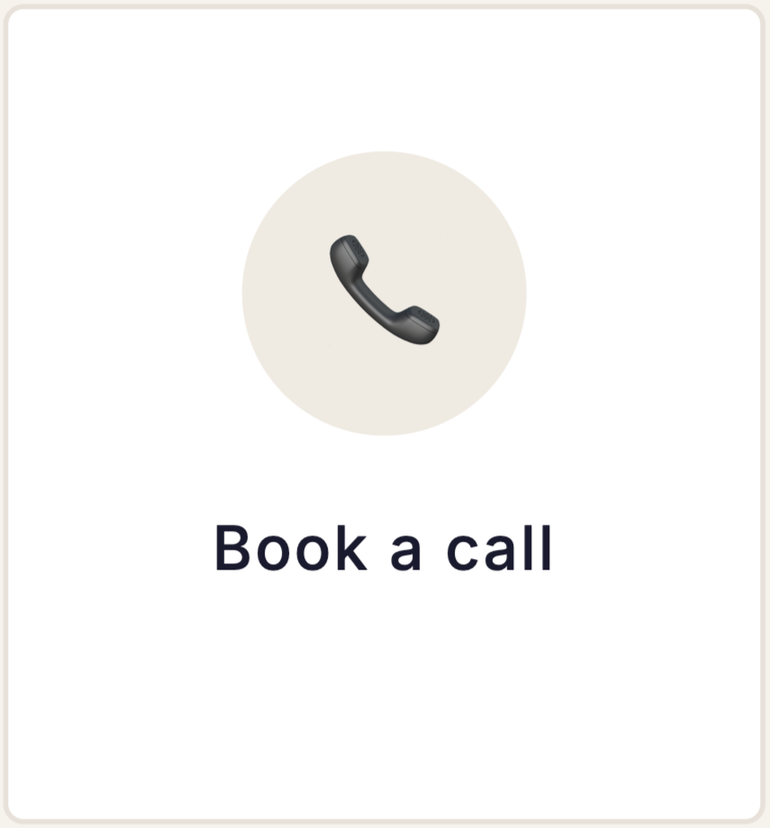 Smartphone screen with a phone icon and the words 'Book a call'.