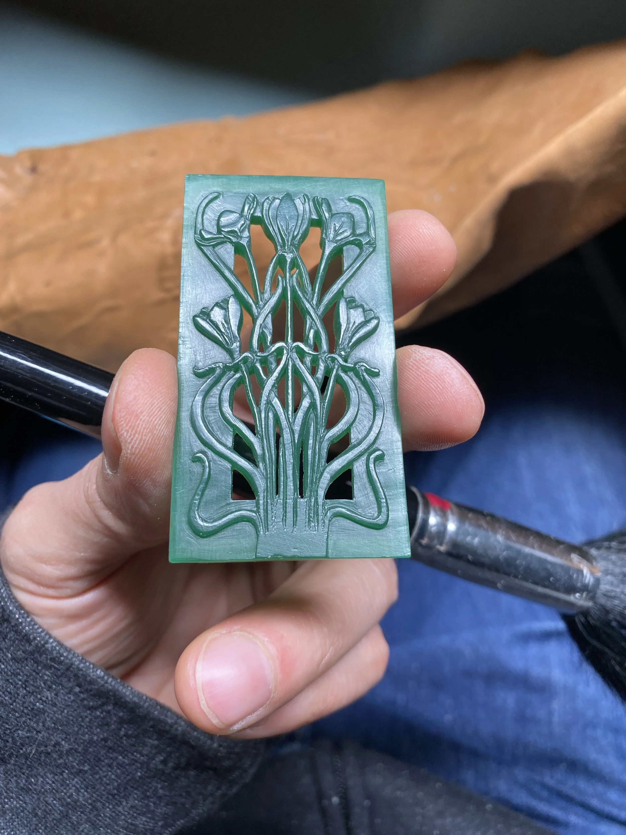 Slowly making progress! I carved a window in the middle to allow this to become a very stylised frame. 