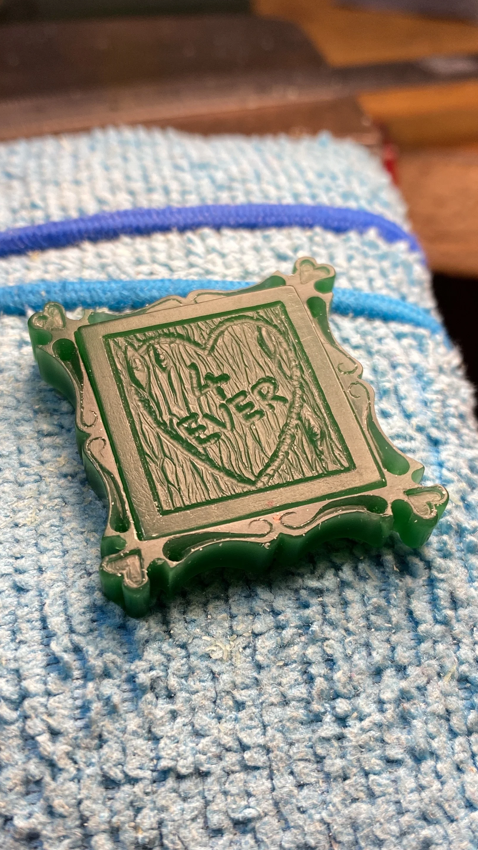 Here you can see the additional detail I have put into the backplate and scroll work. The brooch pin and fittings will be on the plain boarder. 