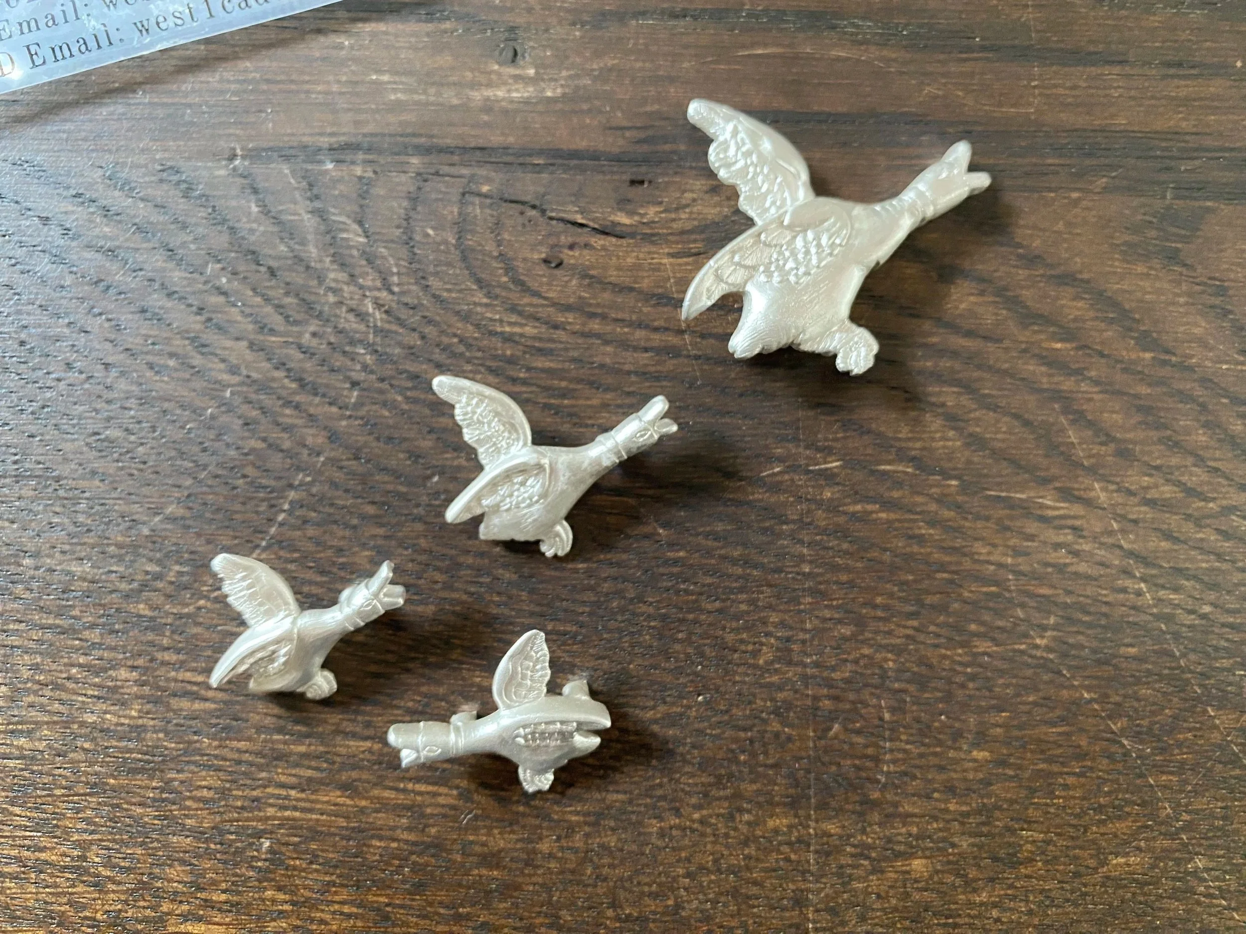 Whilst I was re-carving the medium and small duck, I also carved a matching small duck to use for cufflinks or possibly a necklace link. Here they are fresh back from the casting house. 