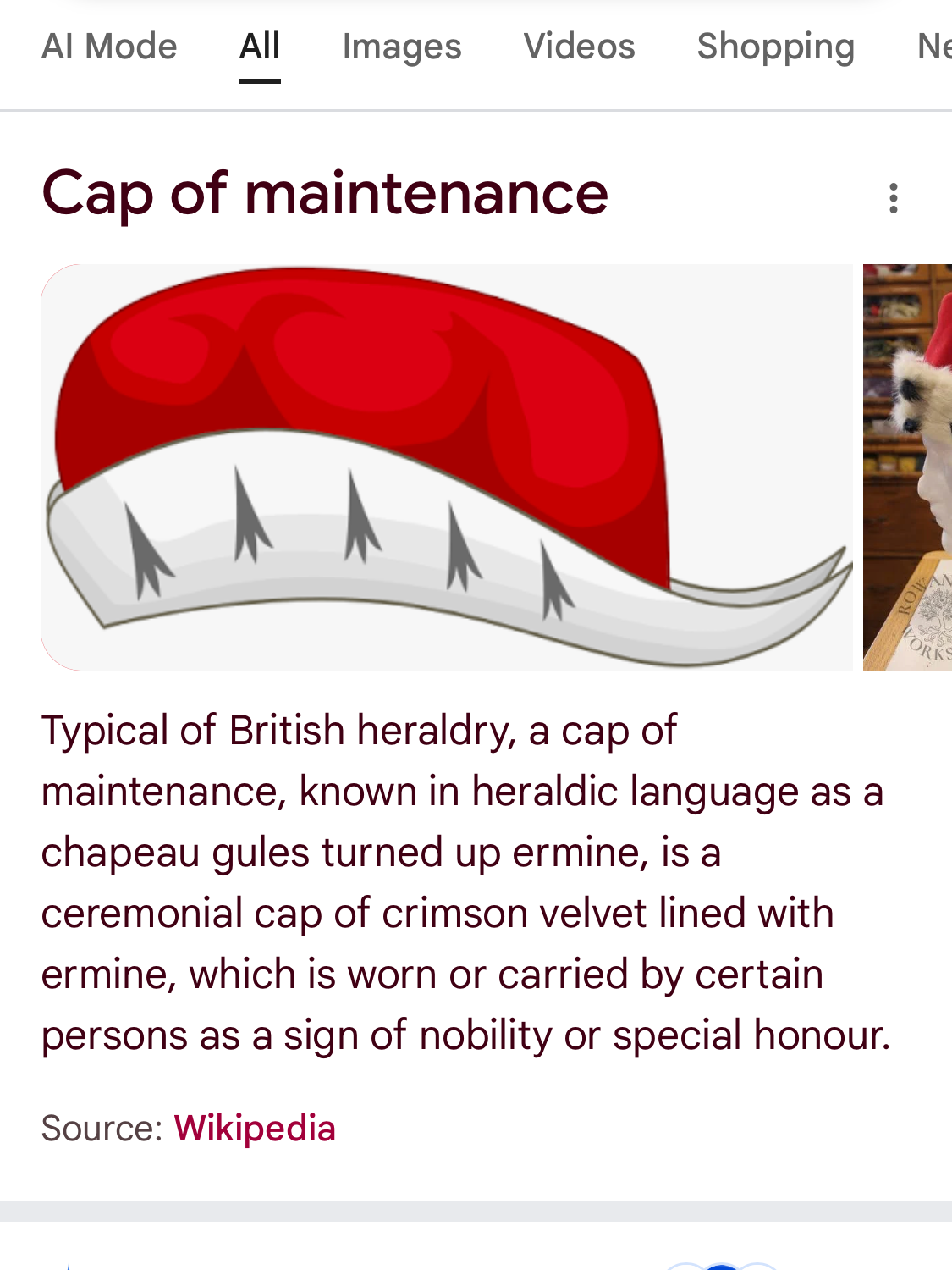 The design below the rock is the 'Cap of Maintenance'. The Cap of Maintenance is the baronial cap in the MacNeil arms, symbolising noble rank and chiefship.
It was formally assigned to the MacNeil of Barra in 1913 when Robert Lister MacNeil was nomin