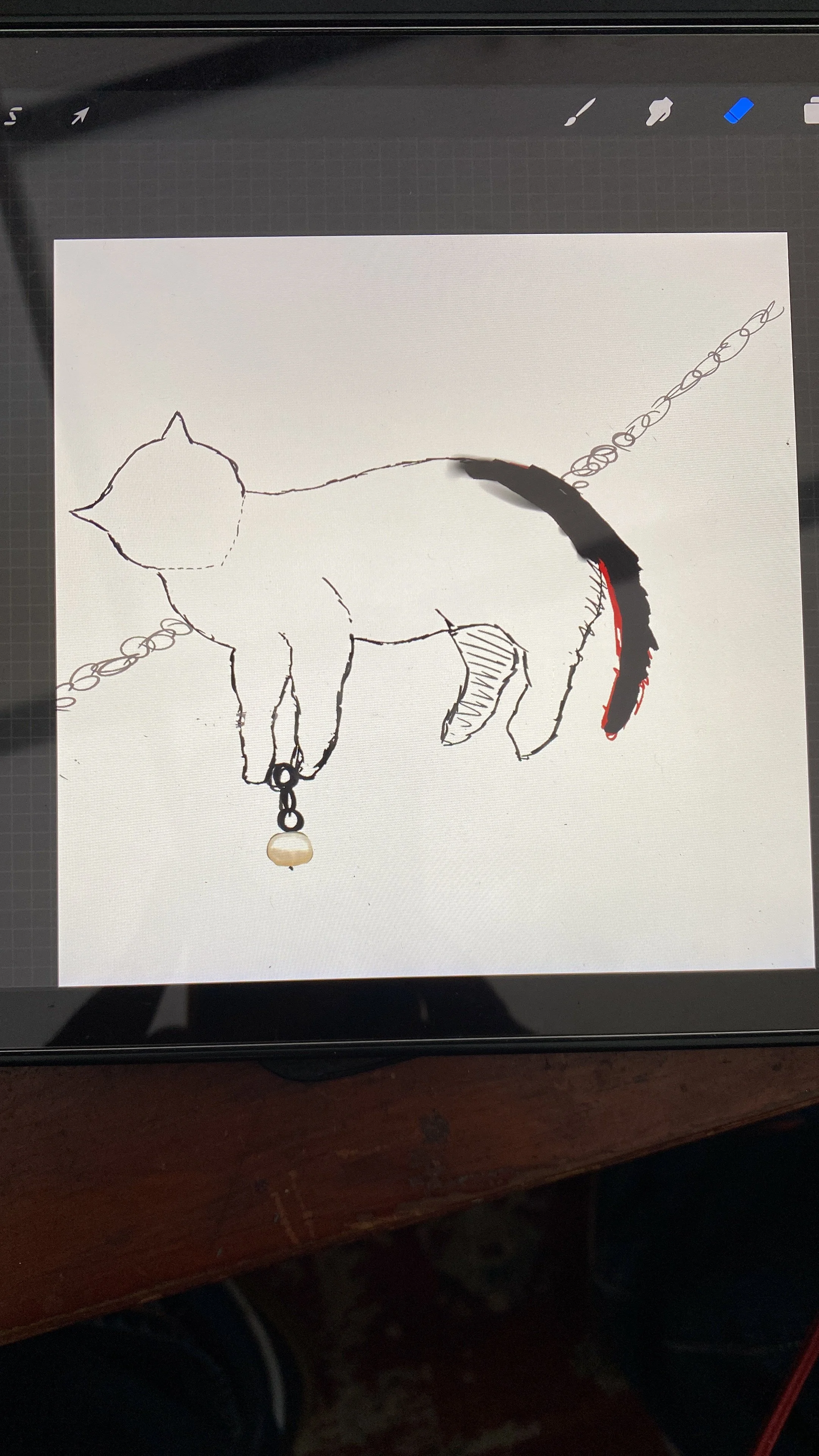 Working through the design, I amended the tail to swoop down instead of being curled upwards as this would, over time, become a week spot on the bracelet. 