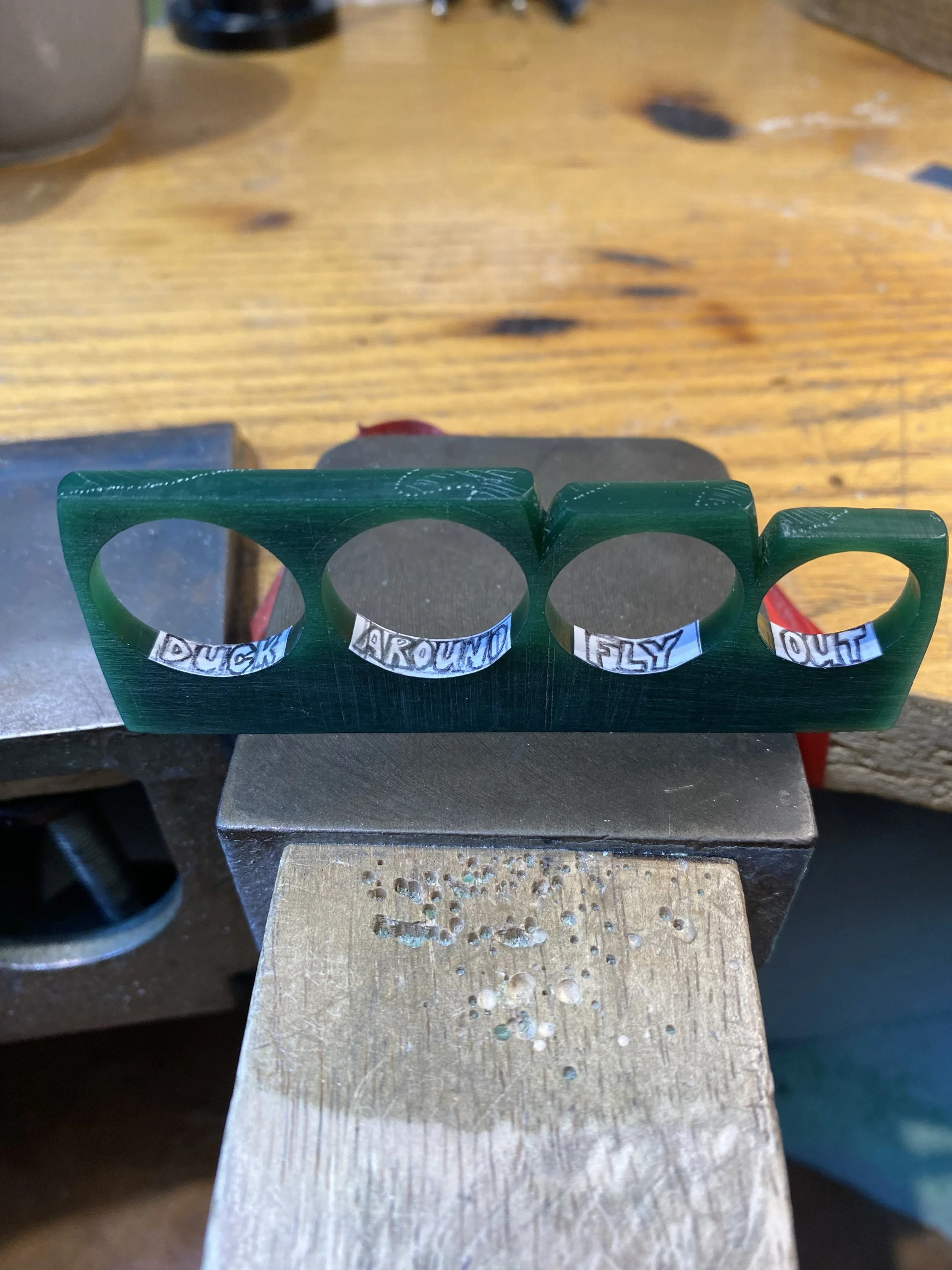 A note to the wearer; Duck Around Fly Out. 