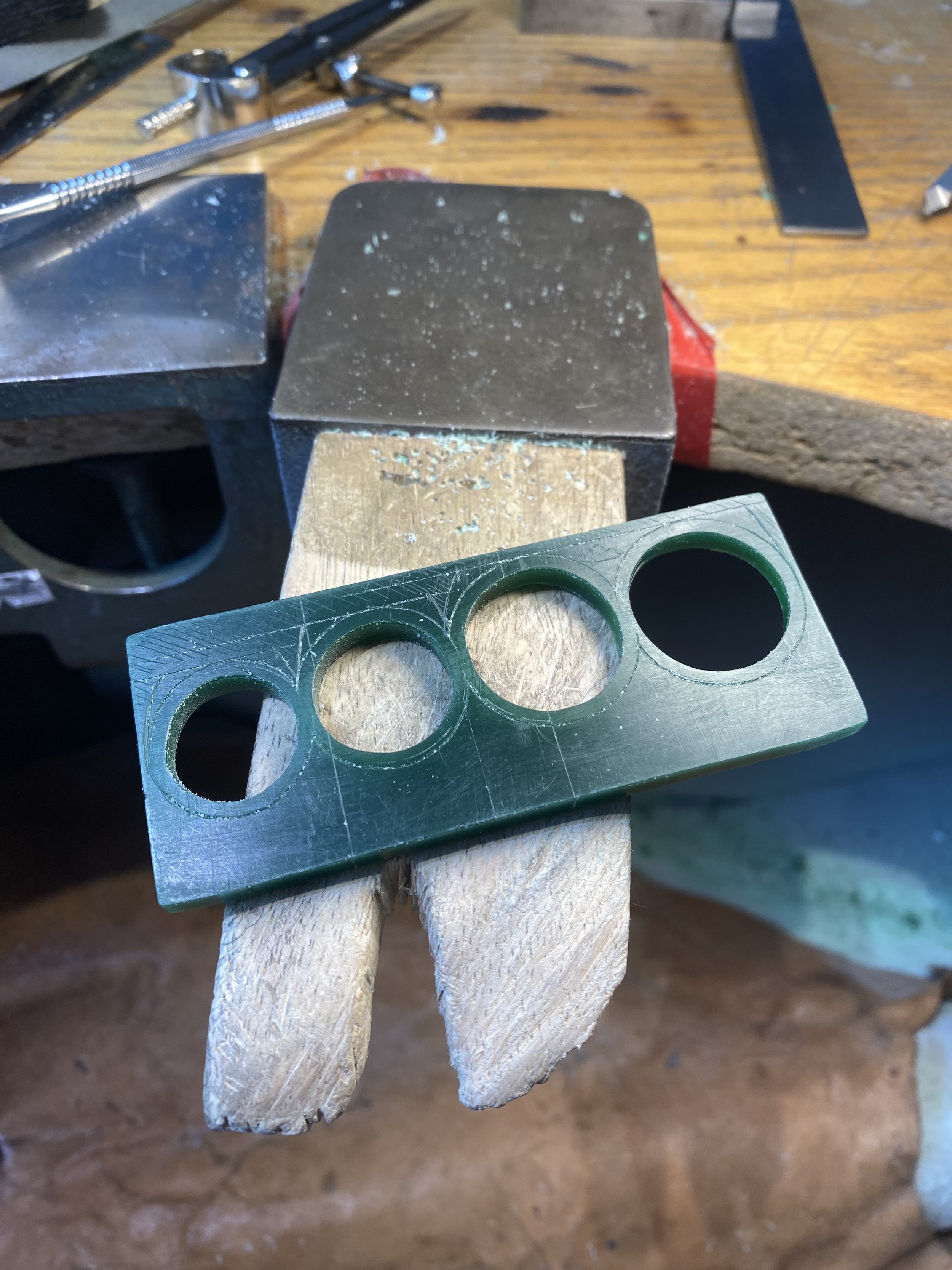 Holes cut and shaped ready for the different plateaus that the ducks will sit on. 
