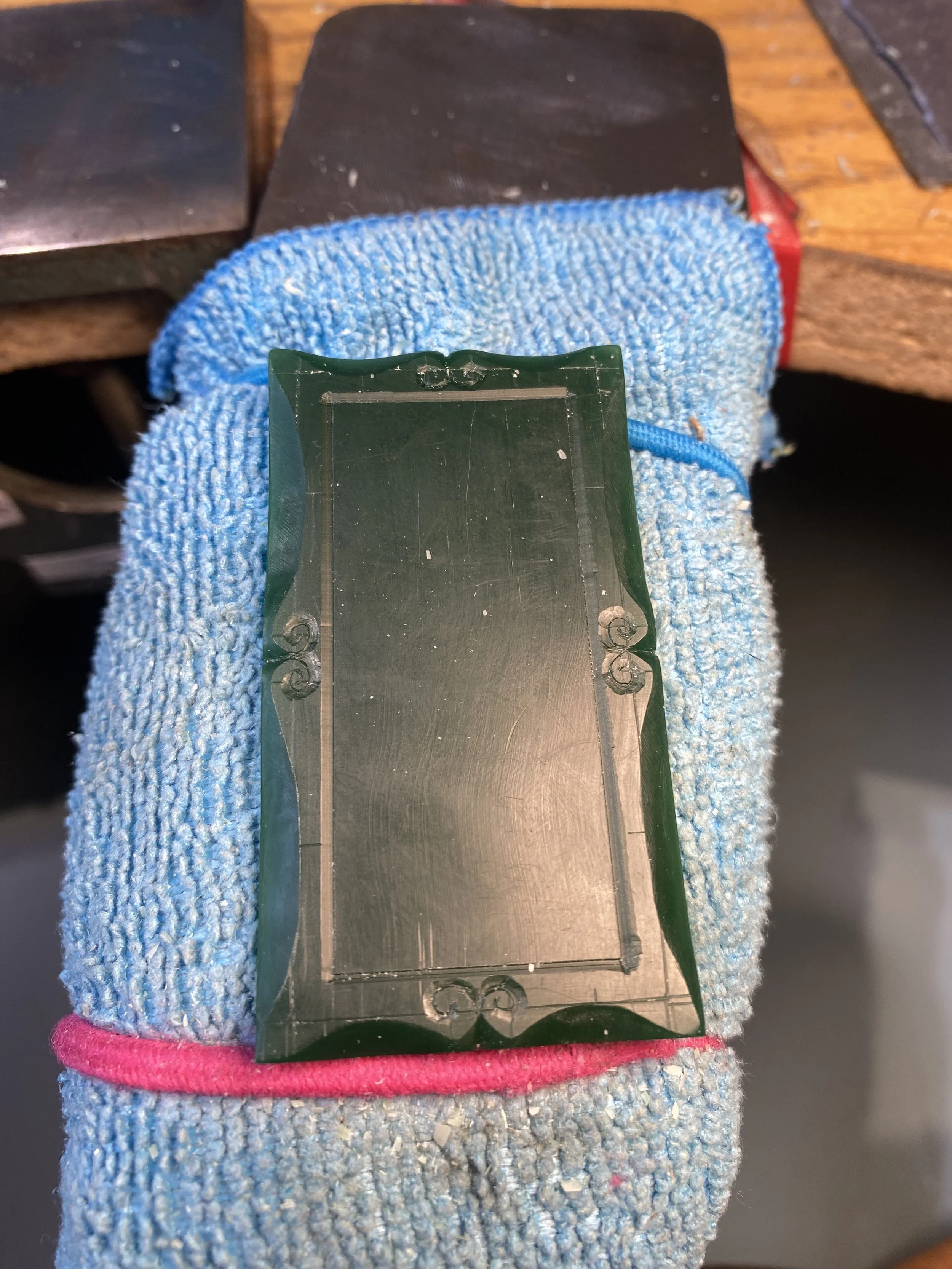 Following on from the inspiration of the family mirror, I wanted to get the main scallops on the side in early in order to allow space for the rest of the design. 