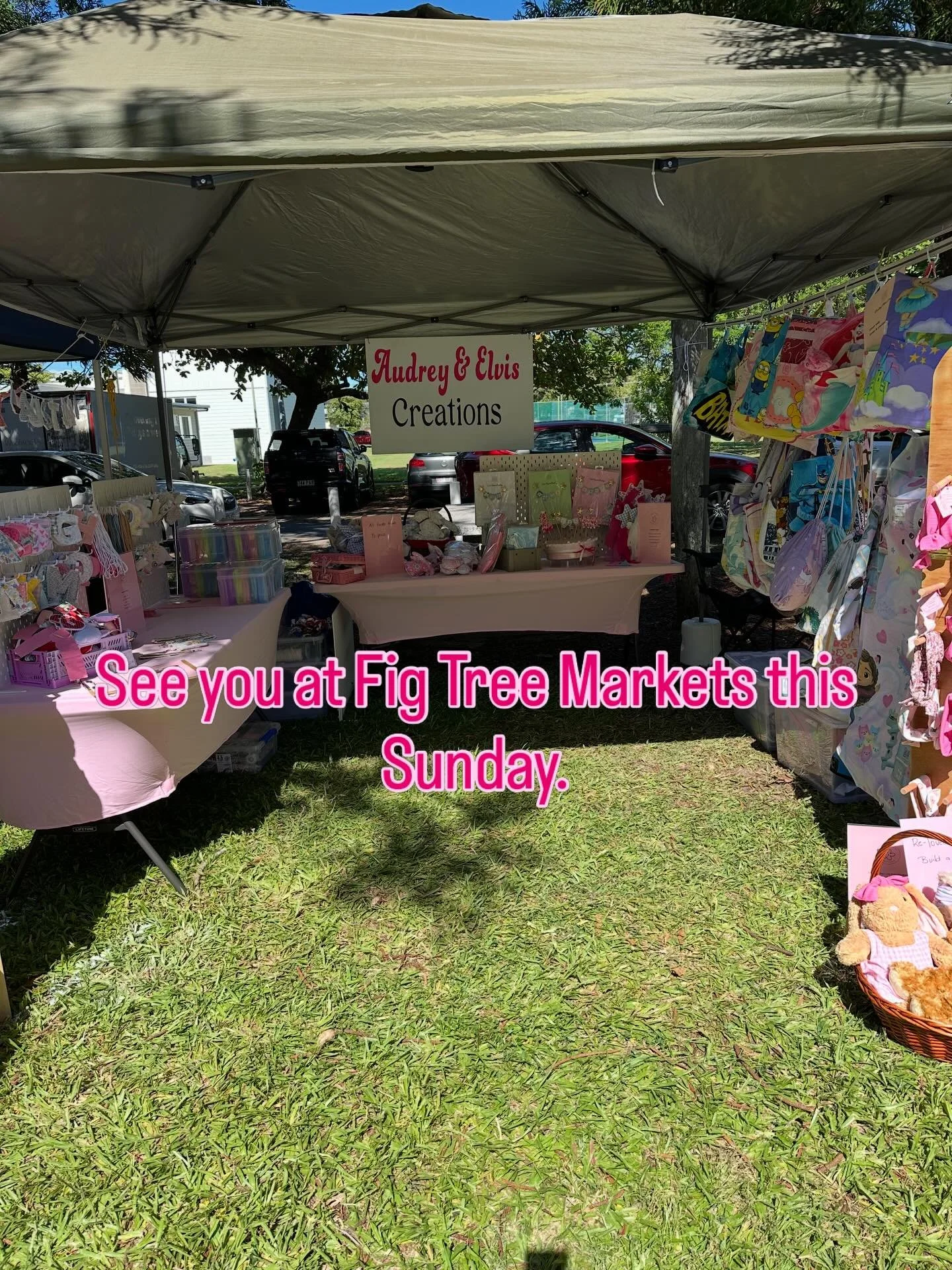 We will be at the Fig Tree Markets Easter Sunday. Come grab an Easter bargain. Loads of scrunchies and headbands as well as name bunting, day care bedding and snuggle travel pillows.