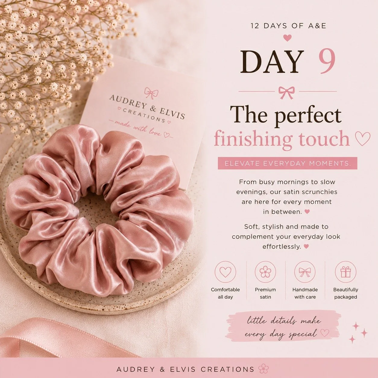 The perfect finishing touch 🤍

Soft, stylish, and thoughtfully handmade &mdash; our satin scrunchies are designed to elevate your everyday moments ✨

From busy mornings to slow evenings, these little luxuries are made to feel beautiful, comfortable,
