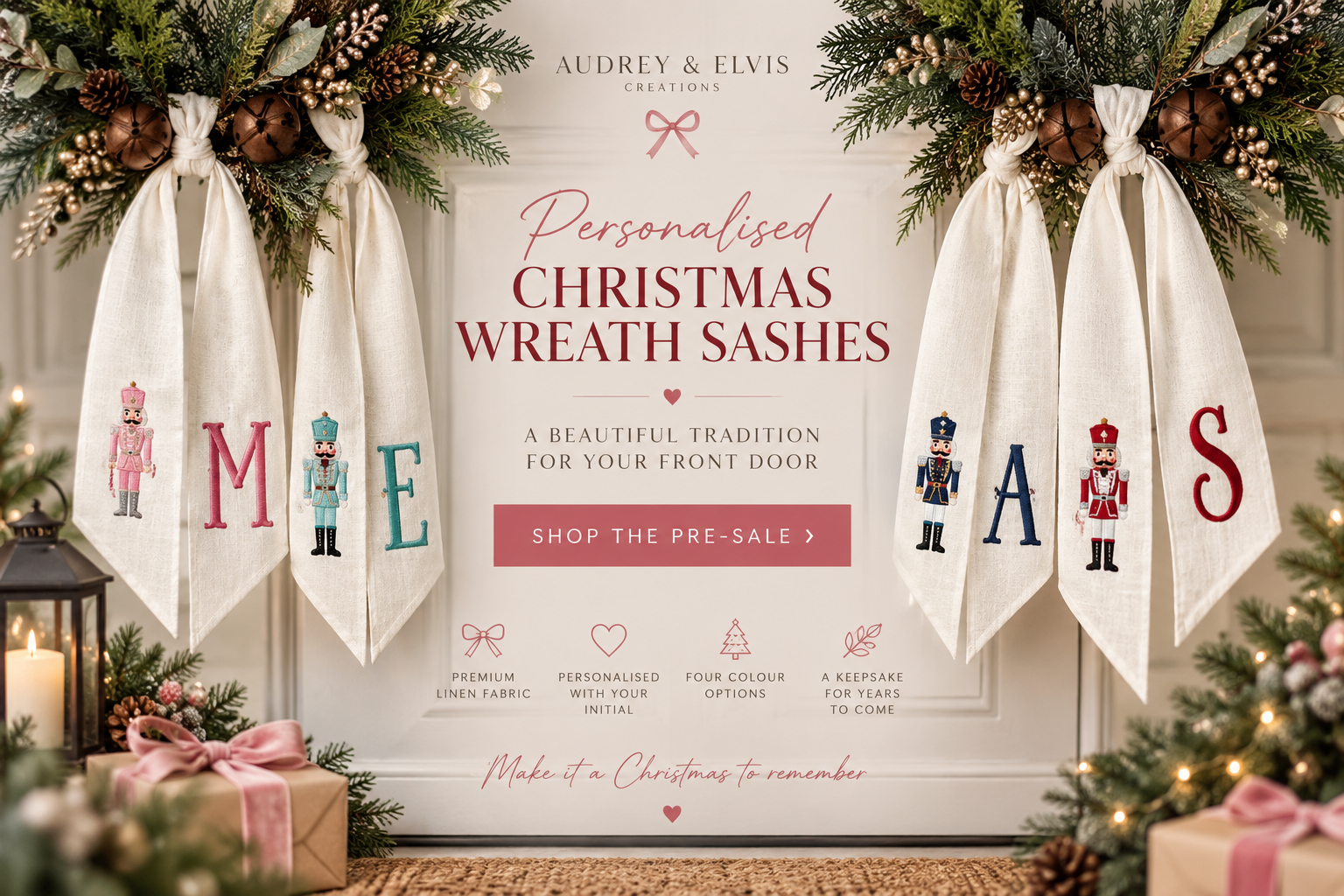Personalised Nutcracker Extra Long Christmas Wreath Sash