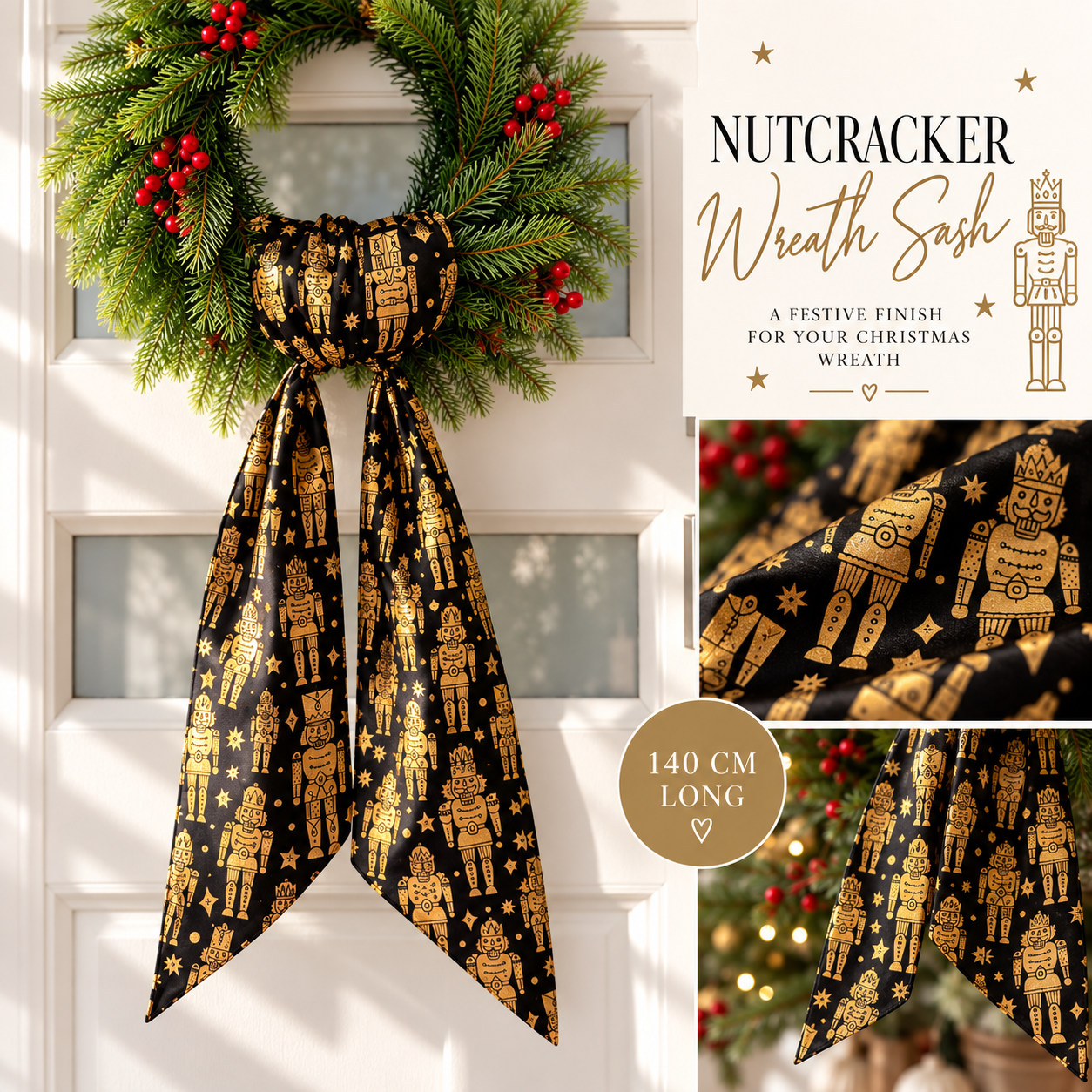 Black & Gold Nutcracker Wreath Sash