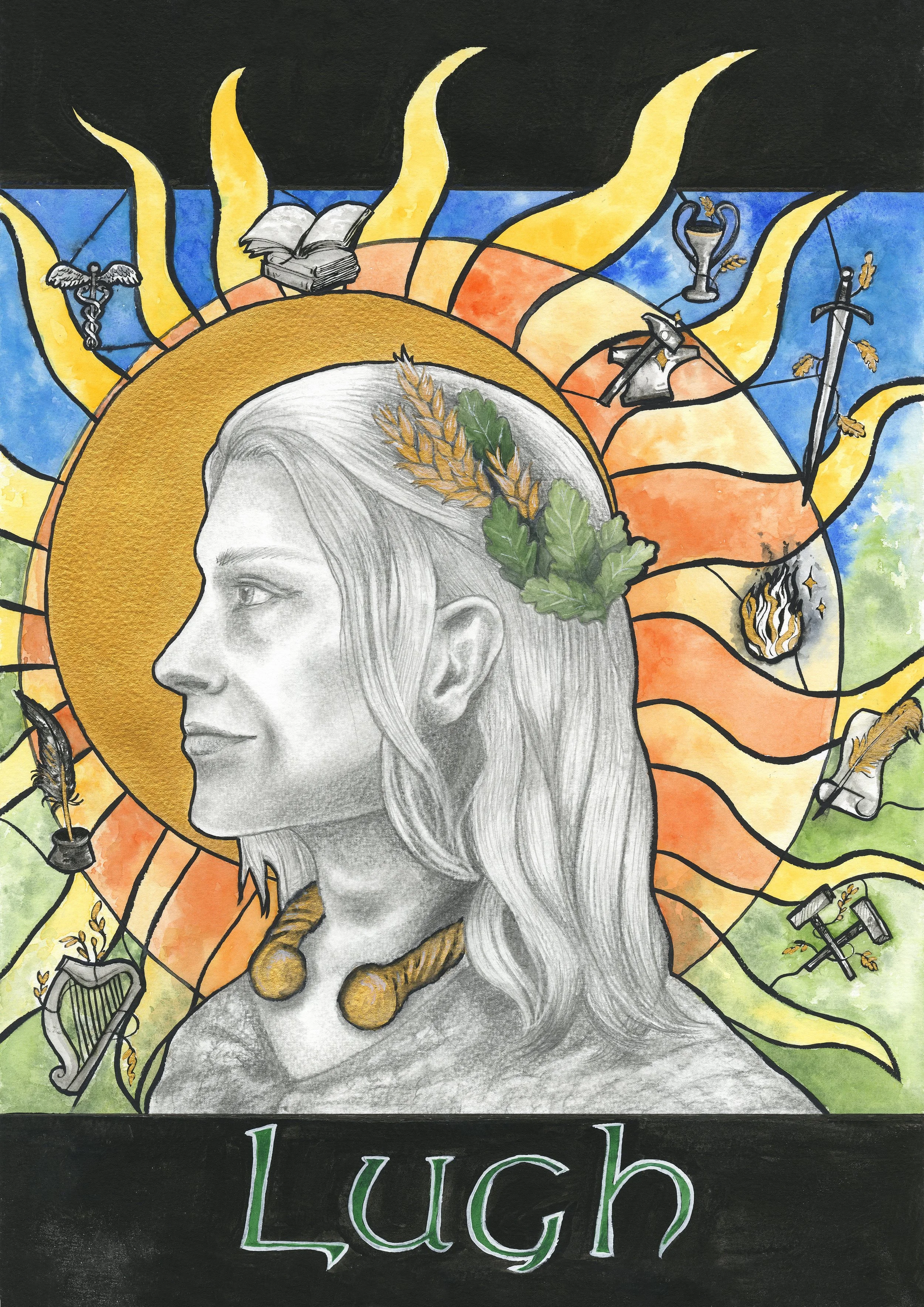 Lugh: Available & Framed in Grey - Mixed media on paper - £295