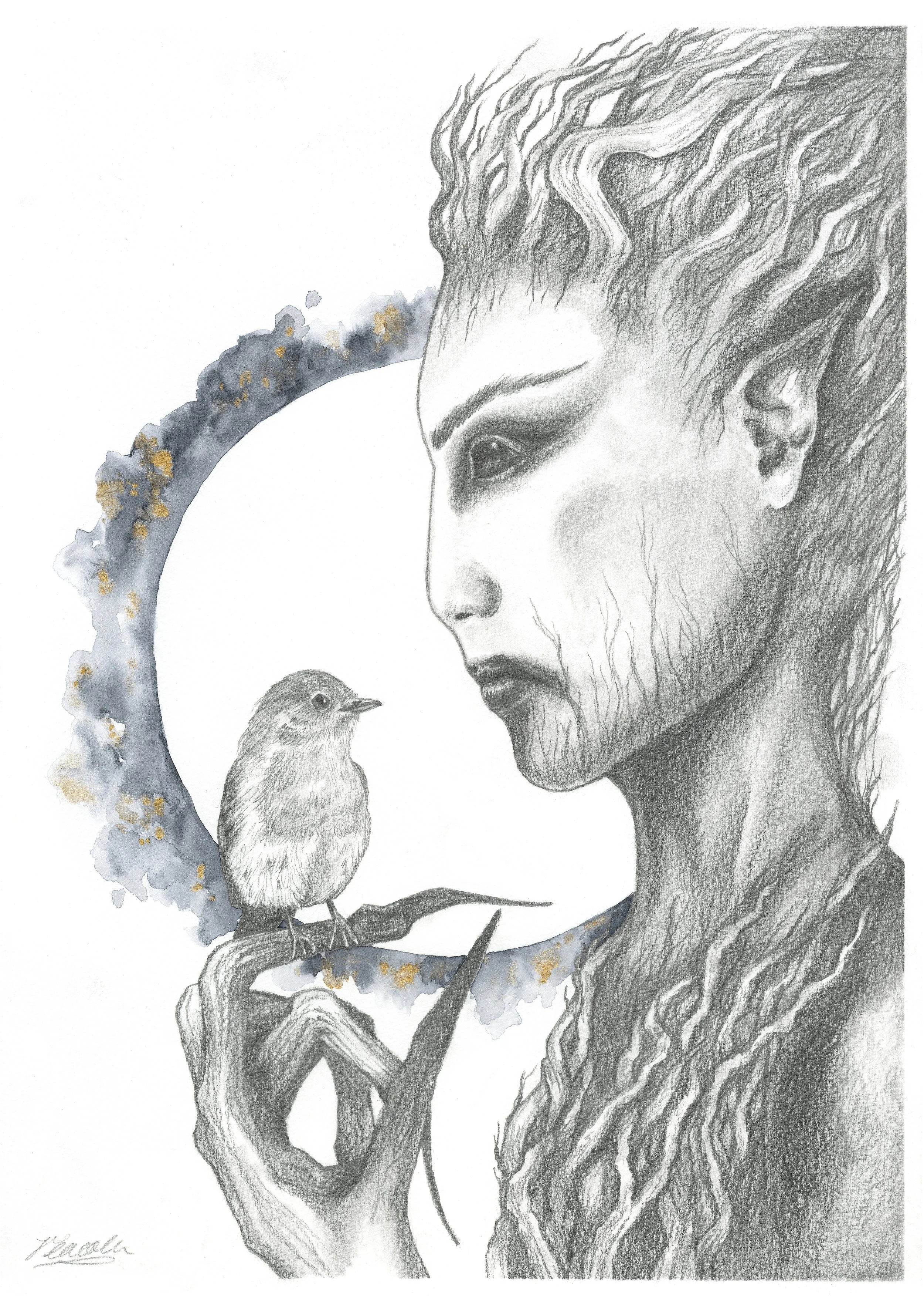 Tree Keeper: Available & Framed in Grey - Mixed media on paper - £295