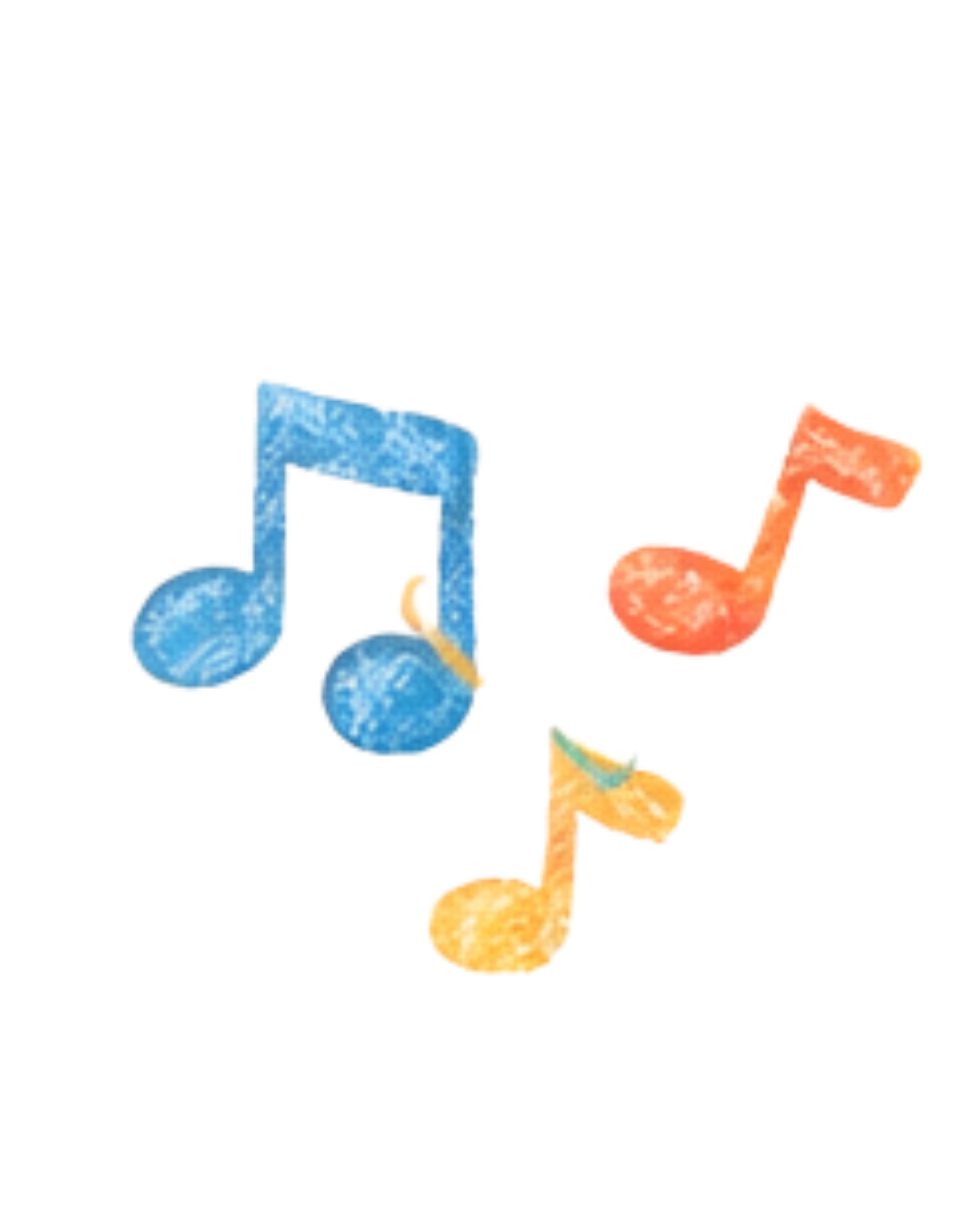 Trois notes de musique colorées avec un fond noir.