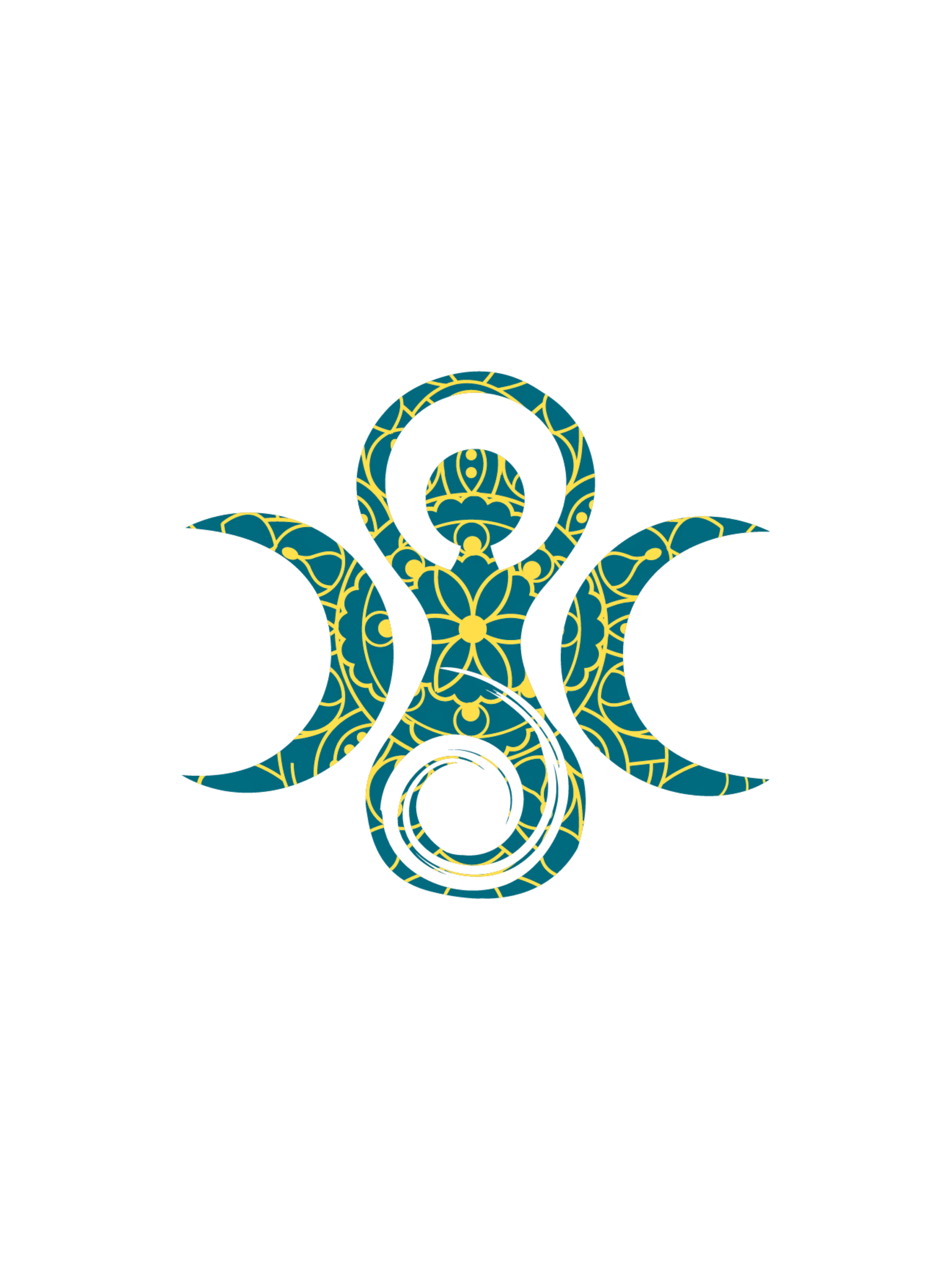 Décor ornemental en forme de fleur avec motifs de style floral bleu et doré, avec un fond noir et un carré vert en coin inférieur droit.