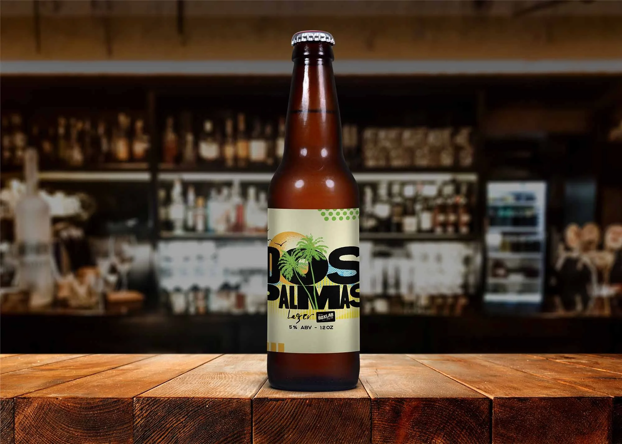 Diseño de etiqueta de cerveza local Dos Palmas