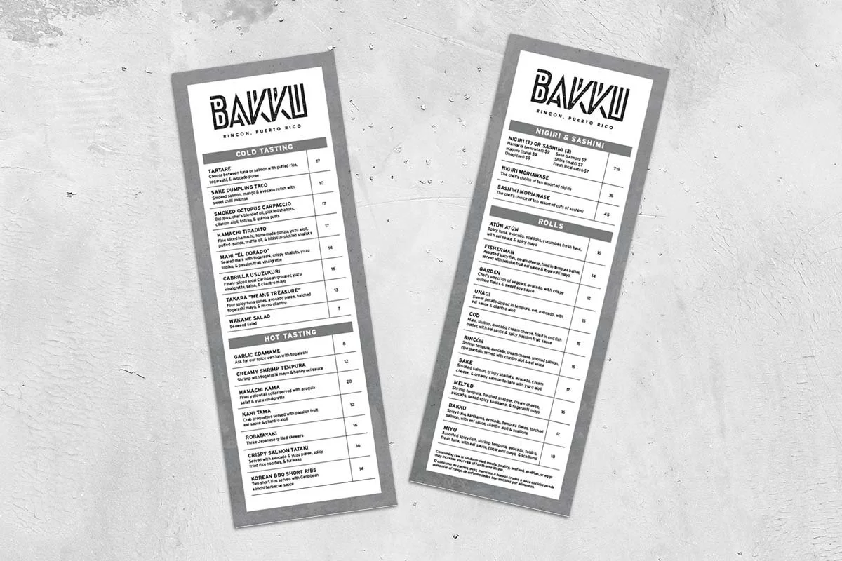 Diseño de menú de sushi para restaurante en Rincón, Puerto Rico
