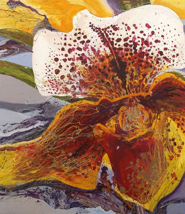 Flower 5, 2008, Mixed Media : Oil & ink on canvas, (150X130 cm), Private Collection