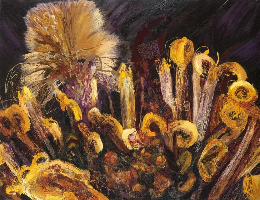Bee & Flower 7, 2007, Mixed Media : Oil & ink on canvas, (100X130 cm), Private Collection