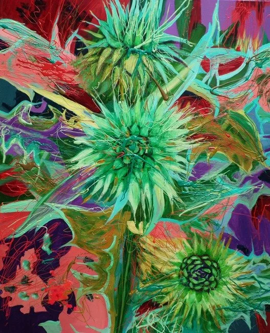 Thistle 3, 2014, Mixed Media : Oil & ink on canvas, (110X90 cm), Artist Collection