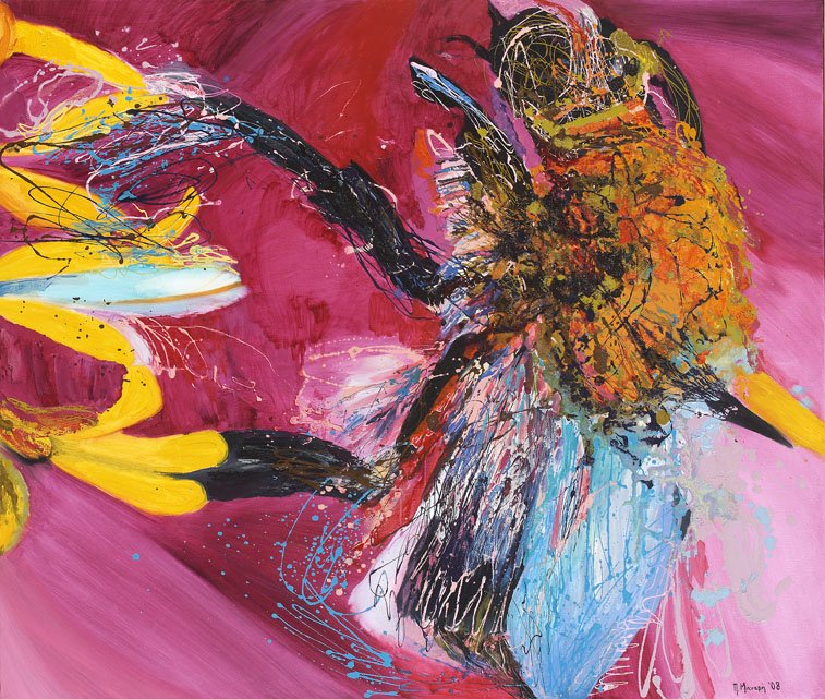 Bee & Flower 9, 2007, Mixed Media : Oil & ink on canvas, (110X130 cm), Private Collection