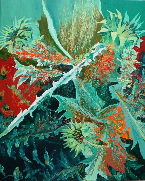 Thistle 1, 2014, Mixed Media : Oil & ink on canvas, (110X90 cm), Artist Collection