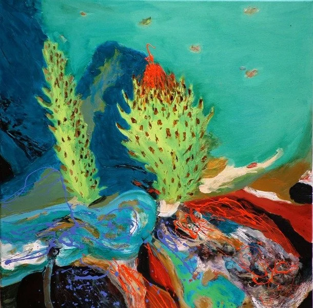 Prickly Pear 1, 2014, Mixed Media : Oil & ink on canvas, (80X80 cm), Private Collection