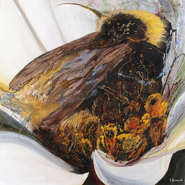 Bee & Flower 8, 2007, Mixed Media : Oil & ink on canvas, (120X120 cm), Private Collection