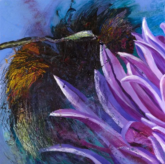 Bee & Flower 10, 2007, Mixed Media : Oil & ink on canvas, (120X120 cm), Artist Collection