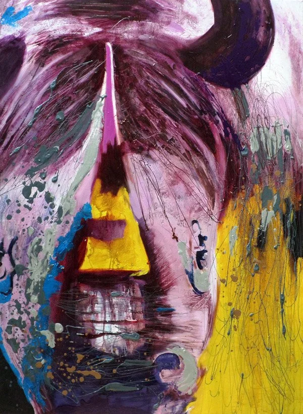 Rhino 2, 2016, Mixed Media : Oil & ink on canvas, (110X80 cm), Artist Collection