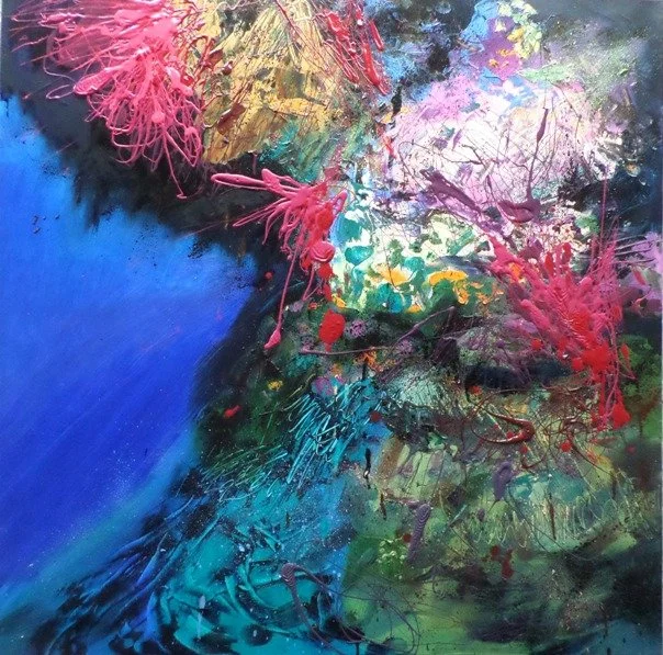 Under the sea 3, 2018, Mixed Media : Oil & ink on canvas, (100X100 cm), Private Collection