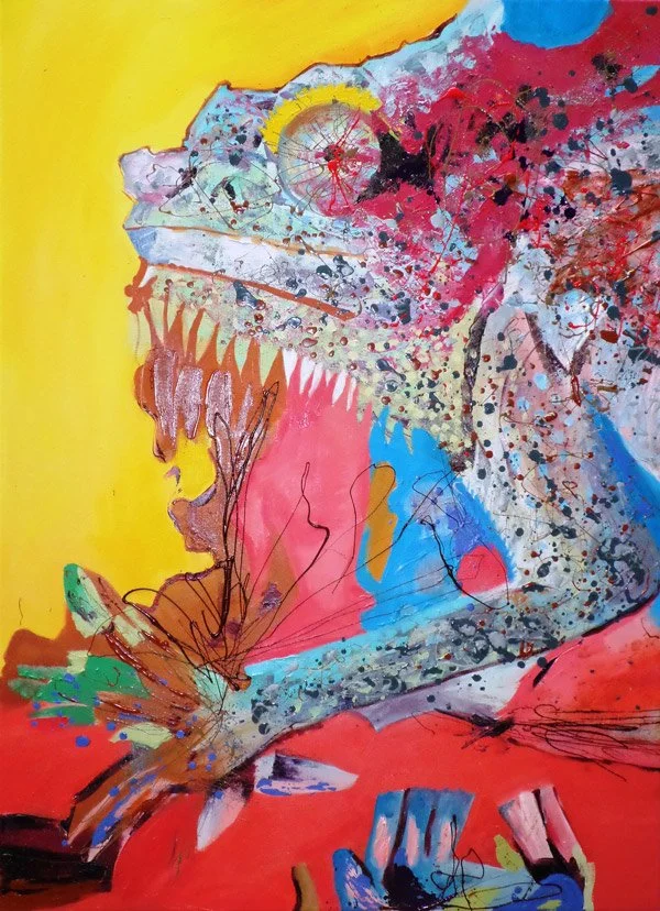 Reptile 3, 2016, Mixed Media : Oil & ink on canvas, (110X80 cm), Artist Collection