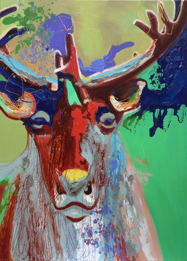 Animal Kingdom 2, 2015, Mixed Media : Oil & ink on canvas, (110X80 cm), Private Collection
