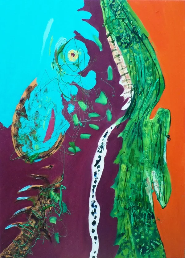 Reptile 6, 2016, Mixed Media : Oil & ink on canvas, (110X80 cm), Artist Collection