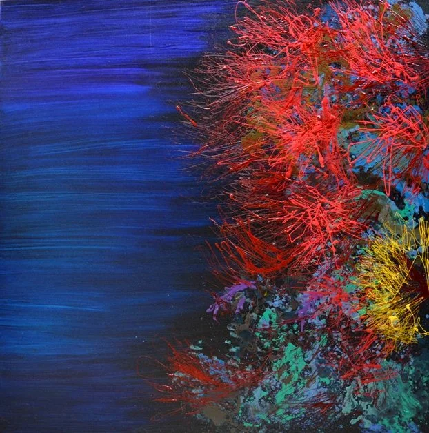 Under the sea 24, 2018, Mixed Media : Oil & ink on canvas, (150X150 cm), Private Collection