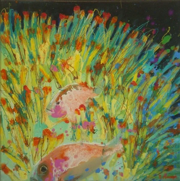 Together, 2013, Mixed Media : Oil & ink on canvas, (60X60 cm), Private Collection